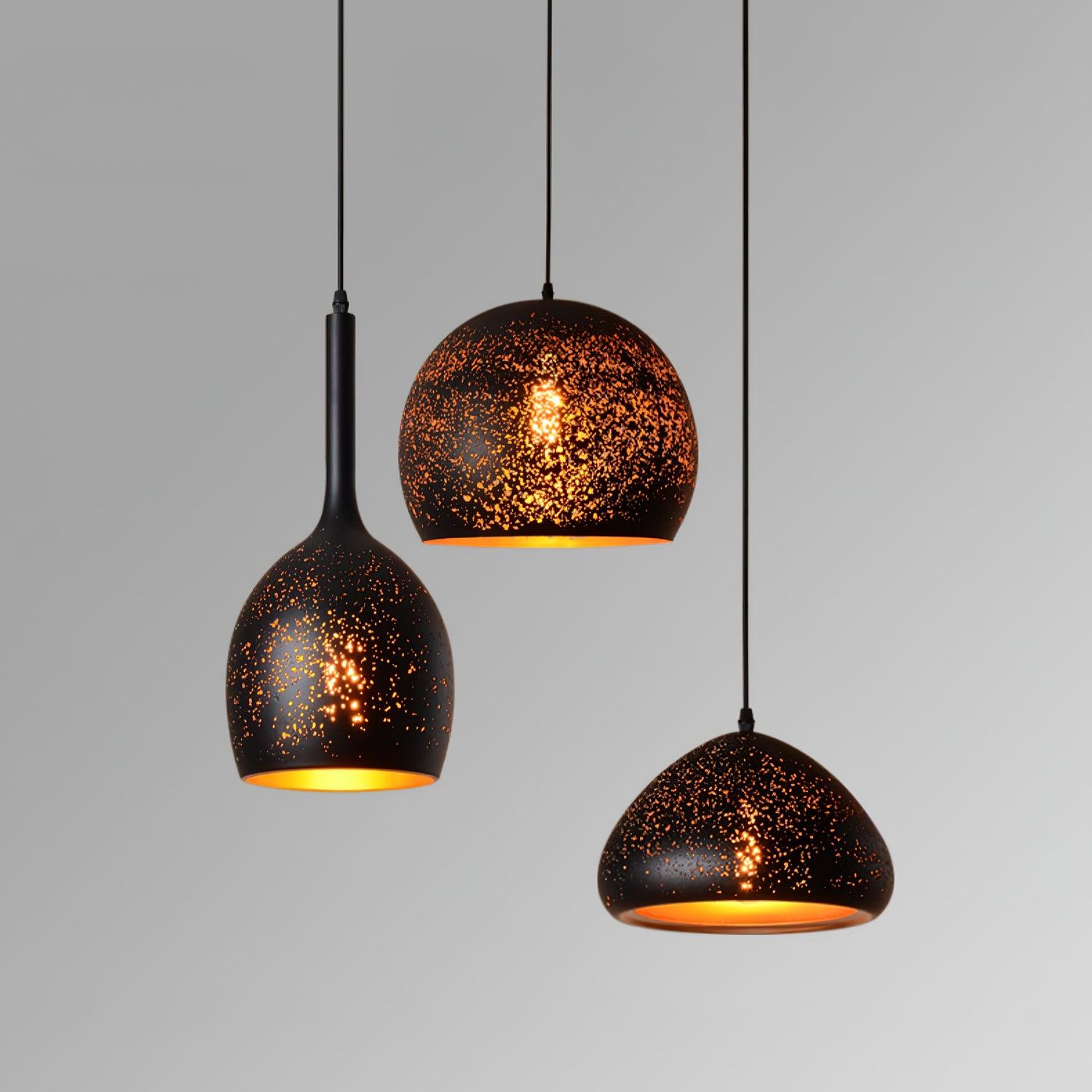 Industrial Hollow Metal Pendant Lamp Vintage Gold Inner Cage Ceiling Hanging Light Fixture