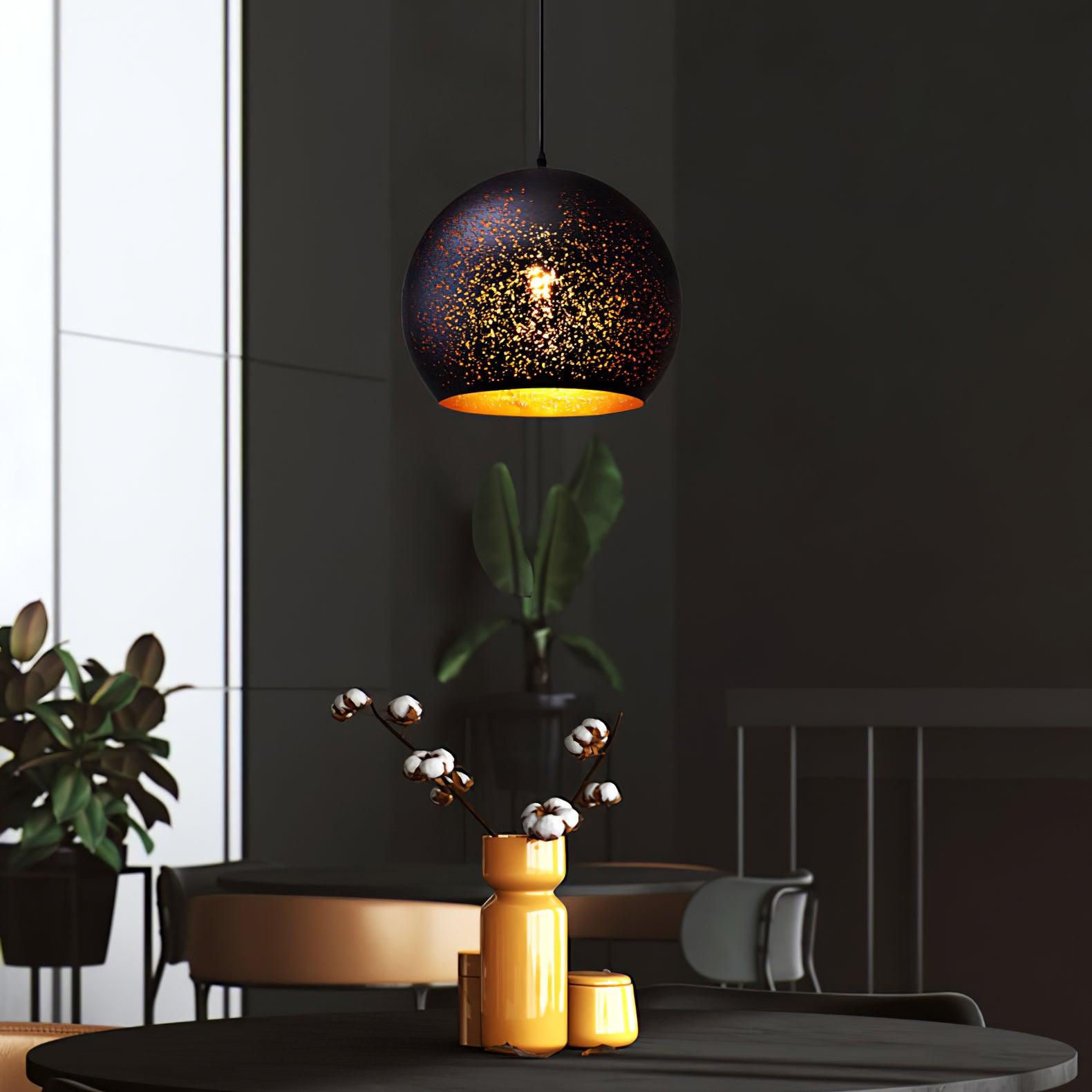 Industrial Hollow Metal Pendant Lamp Vintage Gold Inner Cage Ceiling Hanging Light Fixture