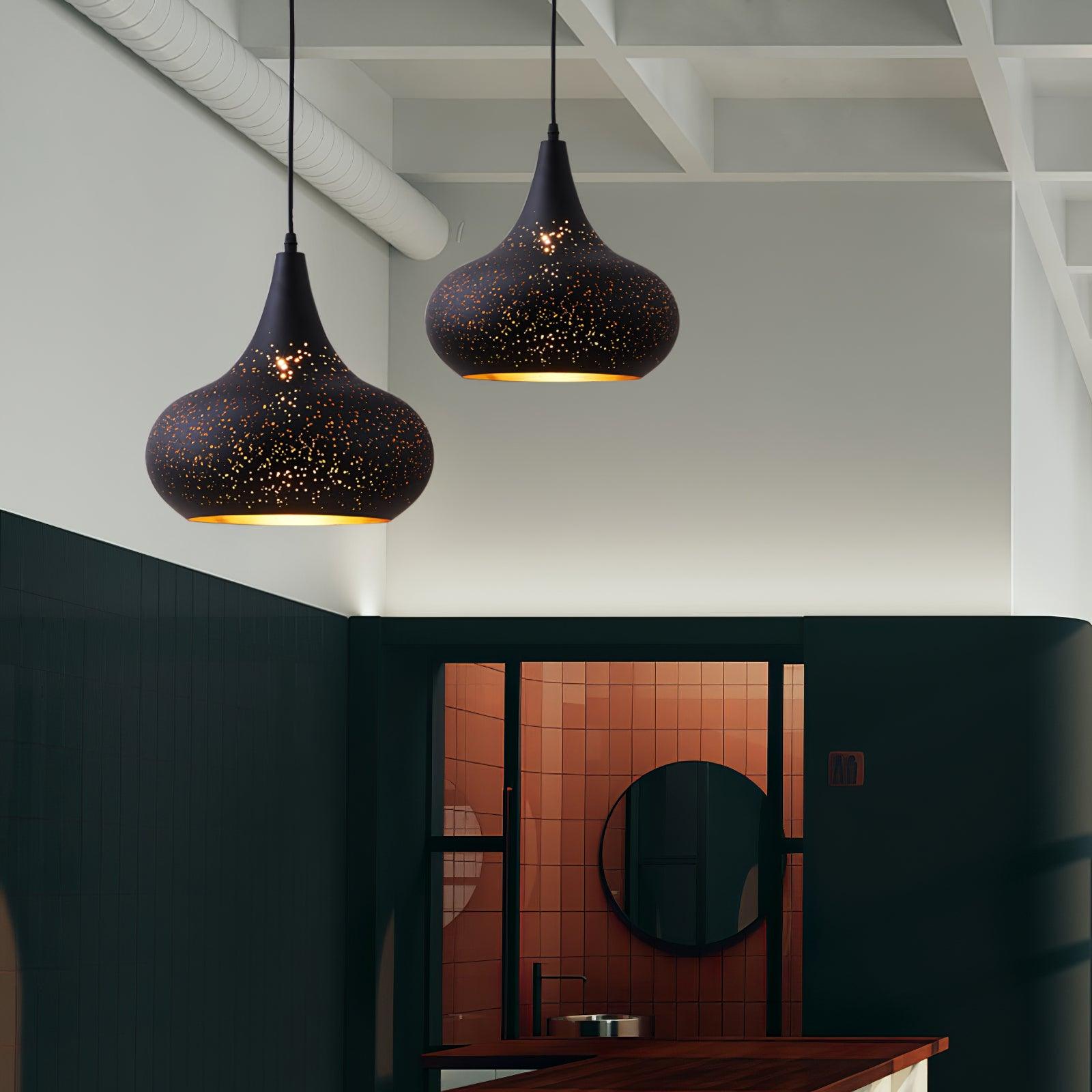 Industrial Hollow Metal Pendant Lamp Vintage Gold Inner Cage Ceiling Hanging Light Fixture