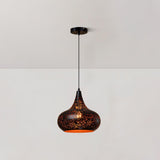 Industrial Hollow Metal Pendant Lamp Vintage Gold Inner Cage Ceiling Hanging Light Fixture