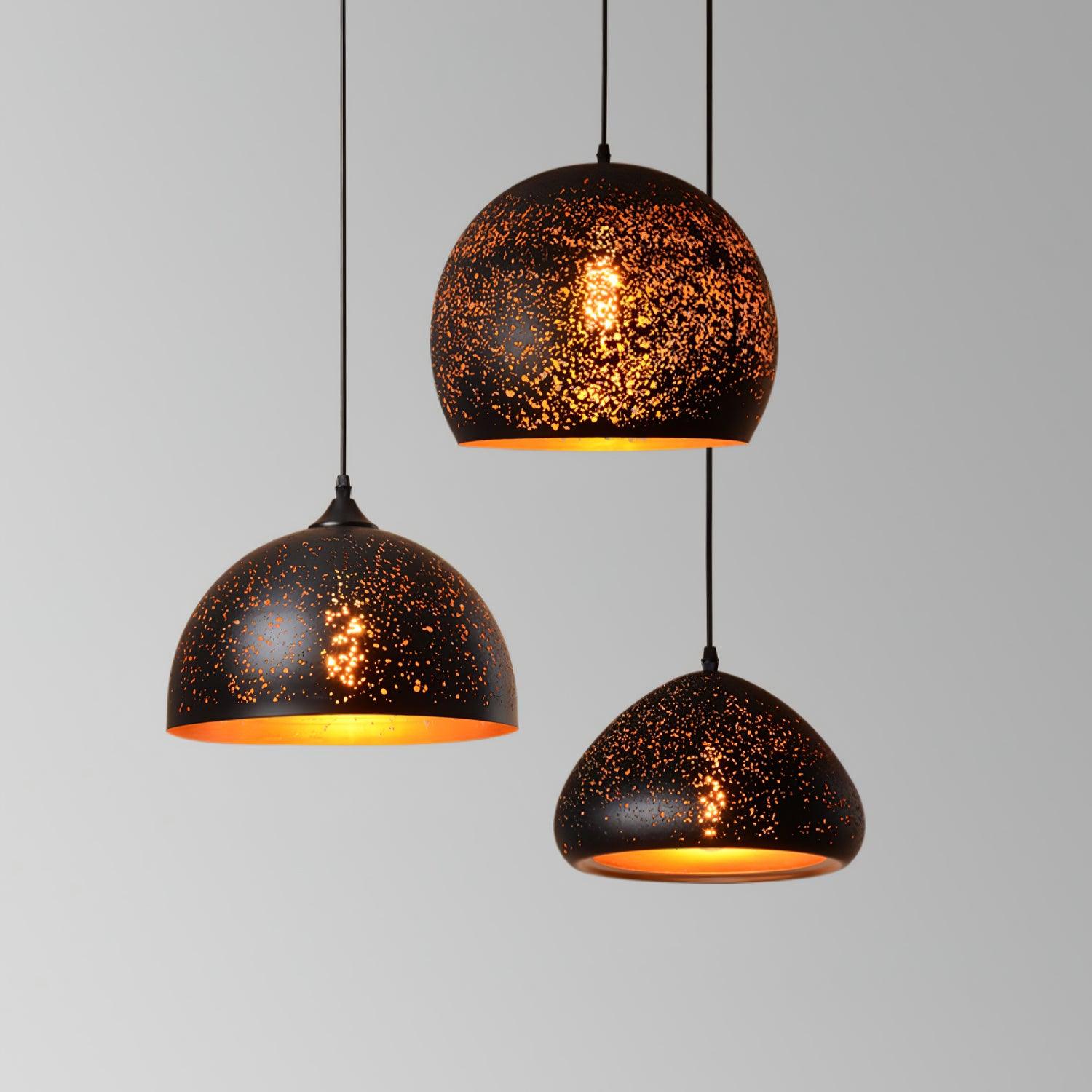 Industrial Hollow Metal Pendant Lamp Vintage Gold Inner Cage Ceiling Hanging Light Fixture