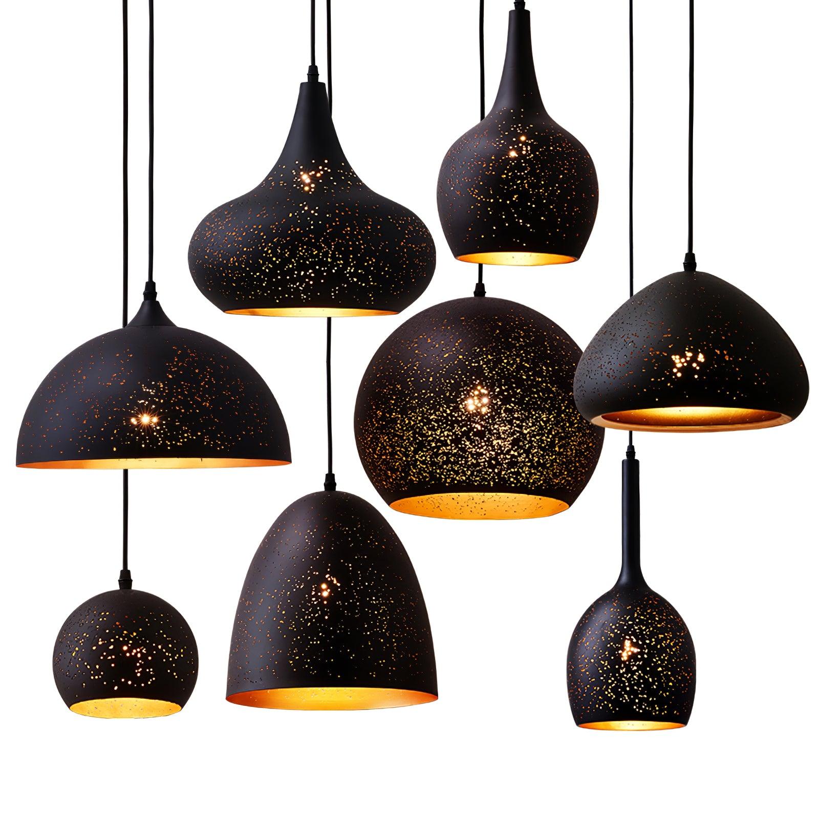 Industrial Hollow Metal Pendant Lamp Vintage Gold Inner Cage Ceiling Hanging Light Fixture