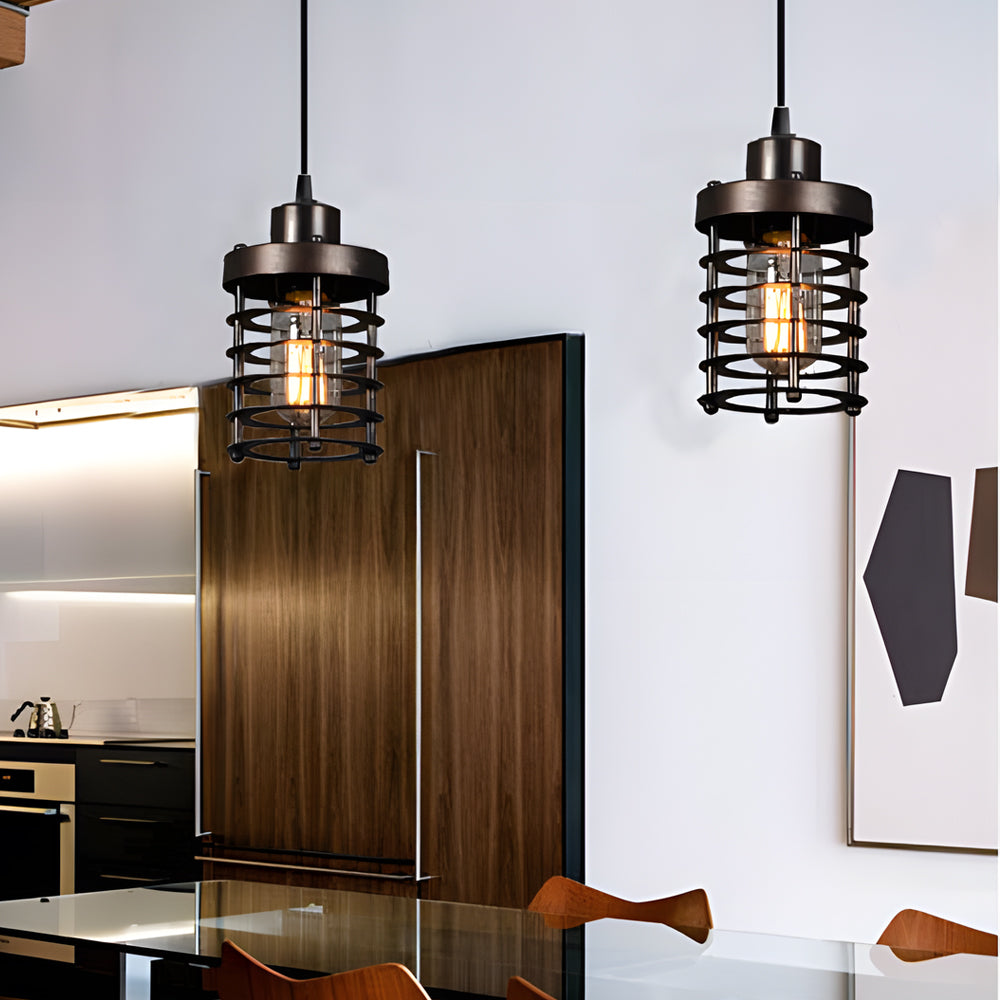 Industrial Metal Cage Pendant Light Retro Rustic Hanging Lamp for Kitchen Island and Dining Room
