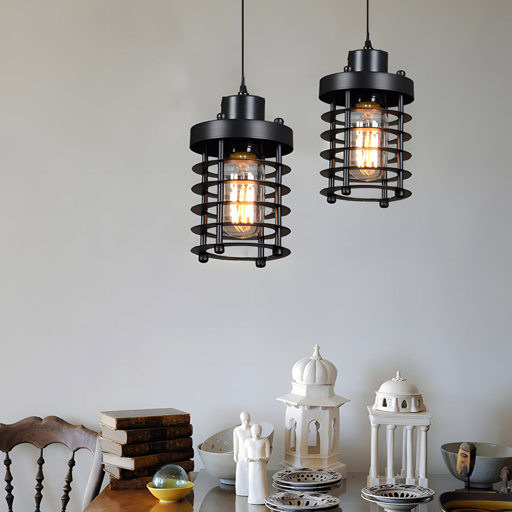 Industrial Metal Cage Pendant Light Retro Rustic Hanging Lamp for Kitchen Island and Dining Room