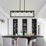 Industrial Rectangular Box Lantern Chandelier for Dining Room and Kitchen Island Metal Five Light Fixture