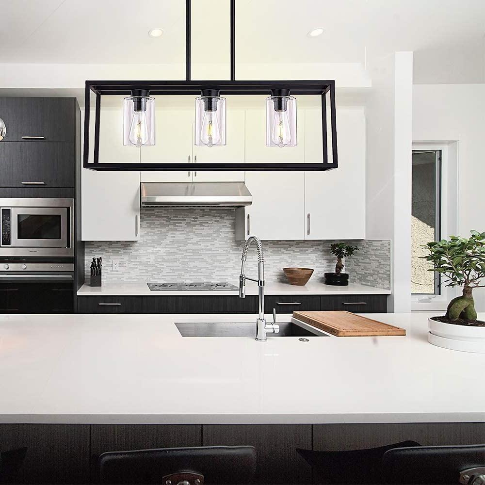Industrial Rectangular Box Lantern Chandelier for Dining Room and Kitchen Island Metal Five Light Fixture
