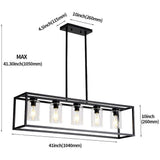 Industrial Rectangular Box Lantern Chandelier for Dining Room and Kitchen Island Metal Five Light Fixture