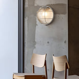 Industrial Retro Outdoor Wall Light Fixture with Ribbed Glass Shade in Oval or Round Style