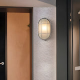 Industrial Retro Outdoor Wall Light Fixture with Ribbed Glass Shade in Oval or Round Style