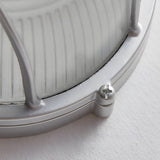 Industrial Retro Outdoor Wall Light Fixture with Ribbed Glass Shade in Oval or Round Style