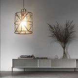 Industrial Round Glass Pendant Light Black Retro Cage Ceiling Hanging Lamp for Kitchen Island