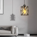Industrial Round Glass Pendant Light Black Retro Cage Ceiling Hanging Lamp for Kitchen Island