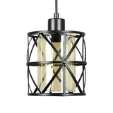 Industrial Round Glass Pendant Light Black Retro Cage Ceiling Hanging Lamp for Kitchen Island