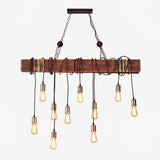 Industrial Rustic Wood Beam 10 Light Island Pendant Light for Farmhouse Kitchen