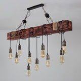 Industrial Rustic Wood Beam 10 Light Island Pendant Light for Farmhouse Kitchen