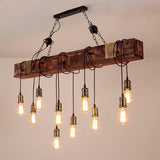 Industrial Rustic Wood Beam 10 Light Island Pendant Light for Farmhouse Kitchen