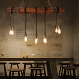 Industrial Rustic Wood Beam 10 Light Island Pendant Light for Farmhouse Kitchen