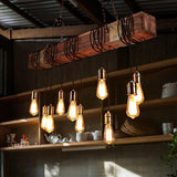 Industrial Rustic Wood Beam 10 Light Island Pendant Light for Farmhouse Kitchen