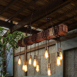 Industrial Rustic Wood Beam 10 Light Island Pendant Light for Farmhouse Kitchen