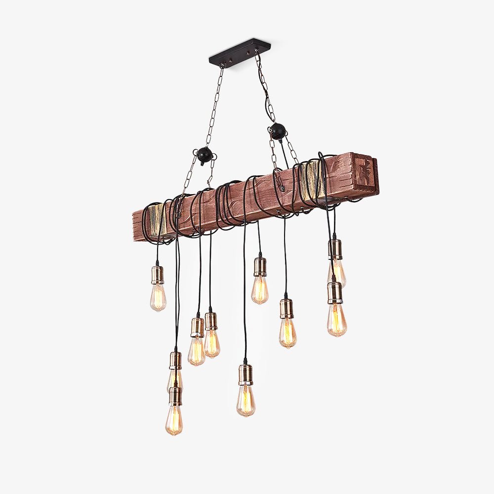 Industrial Rustic Wood Beam 10 Light Island Pendant Light for Farmhouse Kitchen