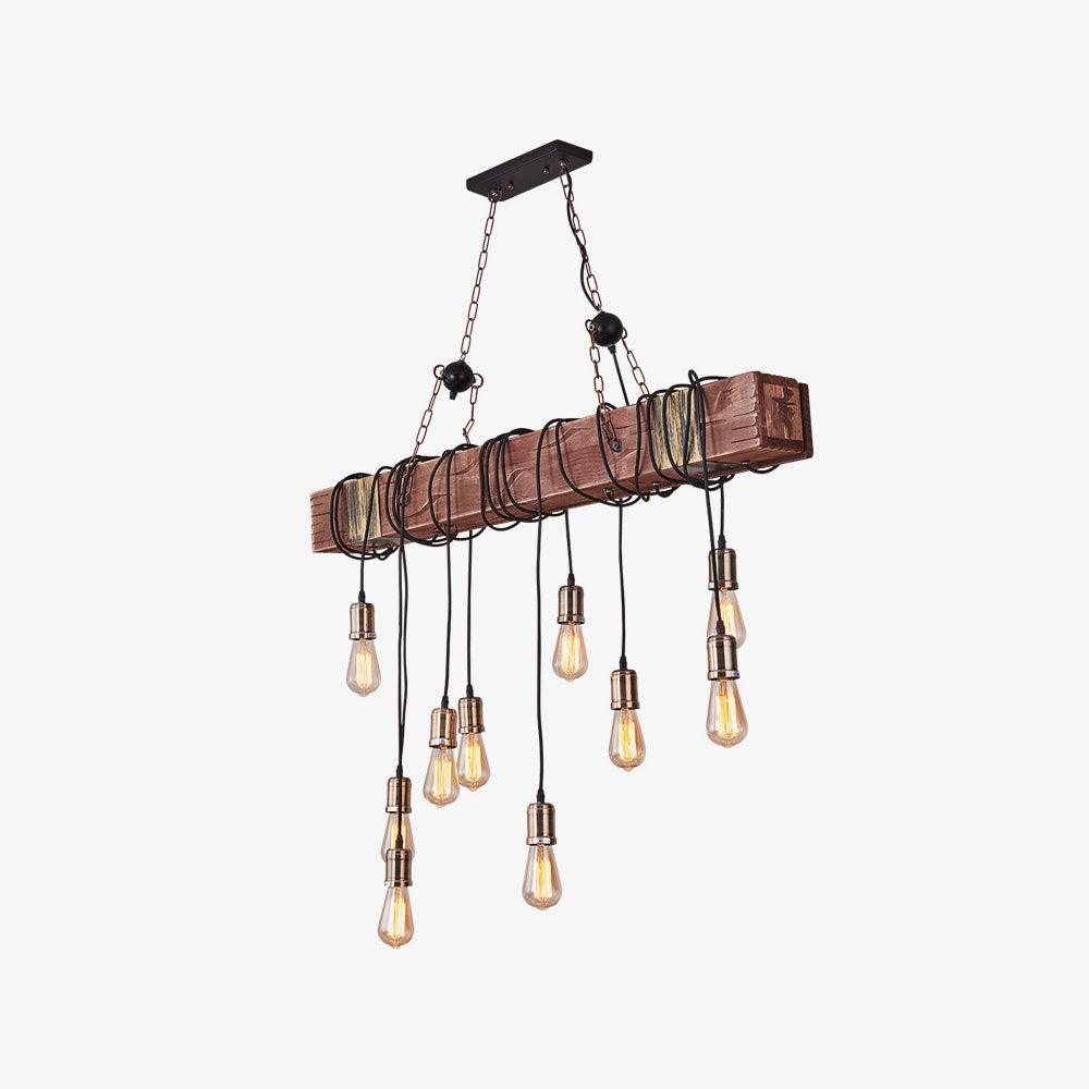 Industrial Rustic Wood Beam 10 Light Island Pendant Light for Farmhouse Kitchen