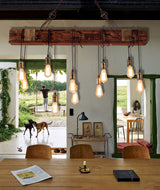Industrial Rustic Wood Beam 10 Light Island Pendant Light for Farmhouse Kitchen