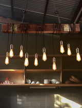 Industrial Rustic Wood Beam 10 Light Island Pendant Light for Farmhouse Kitchen