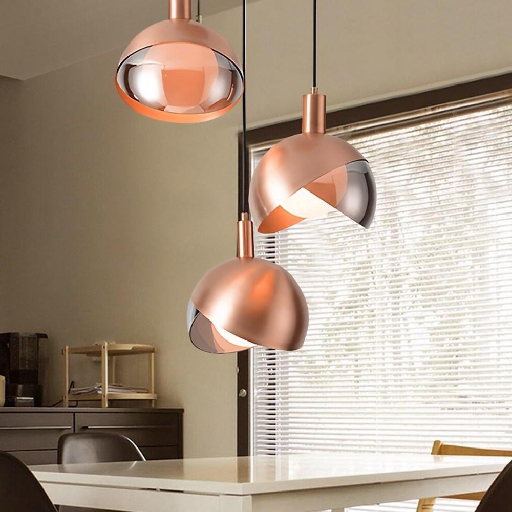 Industrial Semi Globe Glass Pendant Light Dual Colored Metal Hanging Fixture for Dining Room and Modern Office