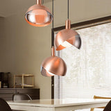 Industrial Semi Globe Glass Pendant Light Dual Colored Metal Hanging Fixture for Dining Room and Modern Office