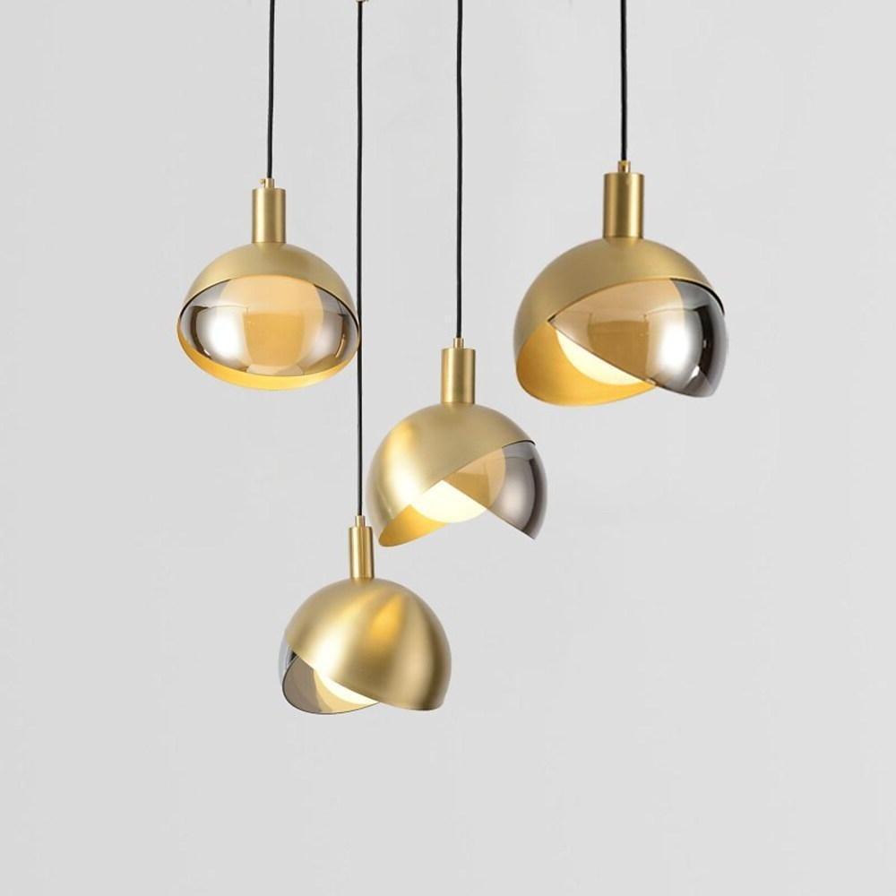 Industrial Semi Globe Glass Pendant Light Dual Colored Metal Hanging Fixture for Dining Room and Modern Office