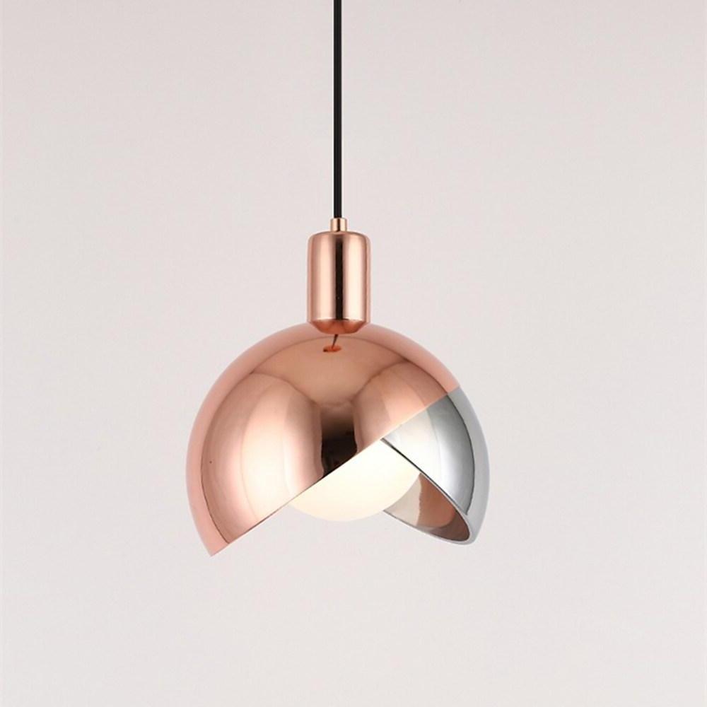 Industrial Semi Globe Glass Pendant Light Dual Colored Metal Hanging Fixture for Dining Room and Modern Office