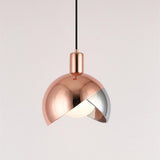 Industrial Semi Globe Glass Pendant Light Dual Colored Metal Hanging Fixture for Dining Room and Modern Office