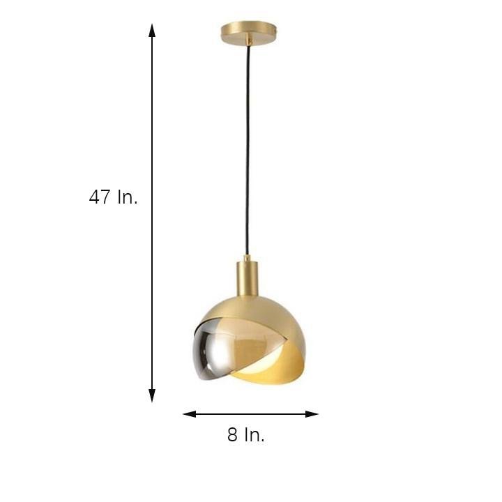 Industrial Semi Globe Glass Pendant Light Dual Colored Metal Hanging Fixture for Dining Room and Modern Office