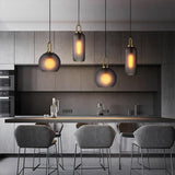 Industrial Semi Globe Glass Pendant Light Electroplated Metal LED Hanging Ceiling Lamp for Kitchen