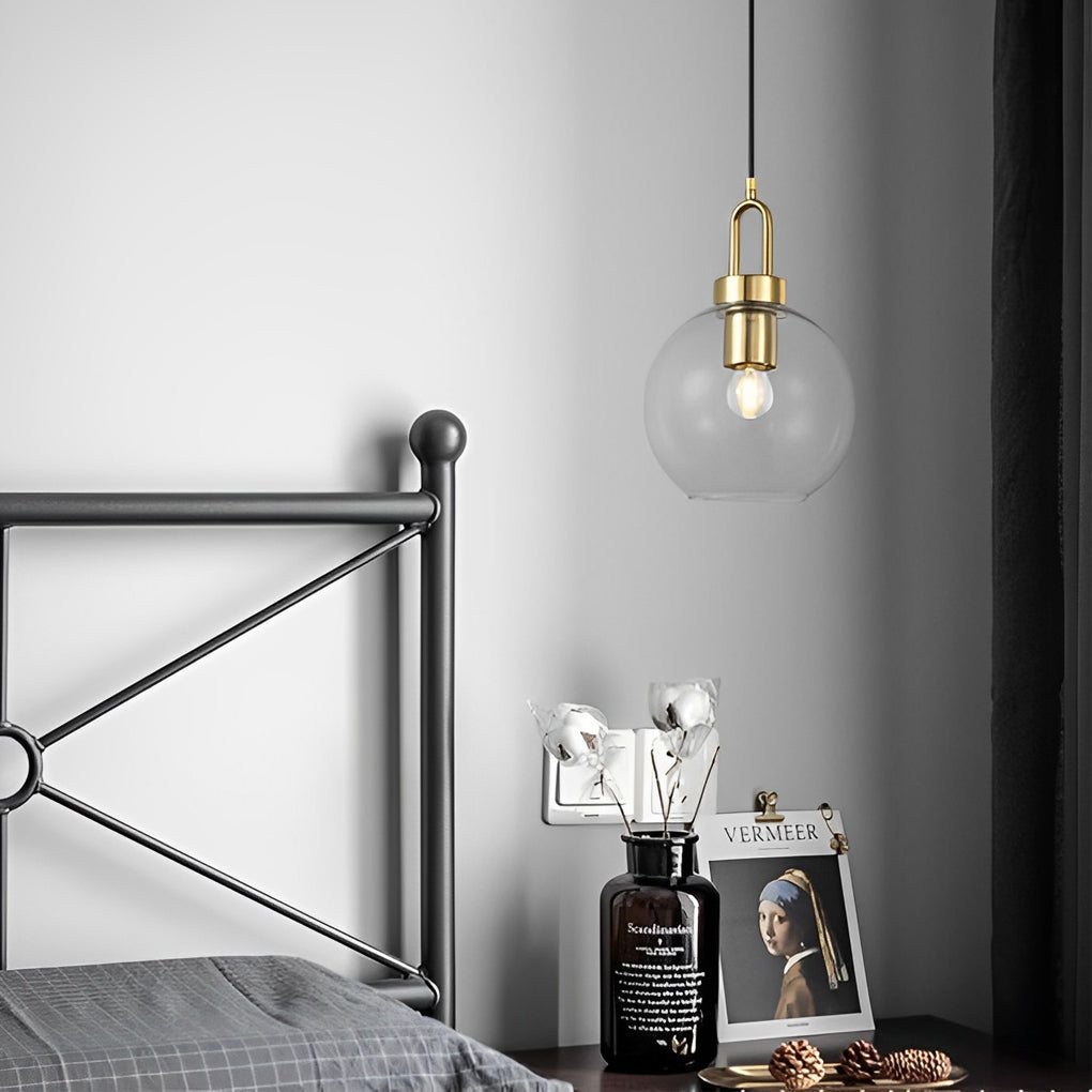 Industrial Semi Globe Glass Pendant Light Electroplated Metal LED Hanging Ceiling Lamp for Kitchen
