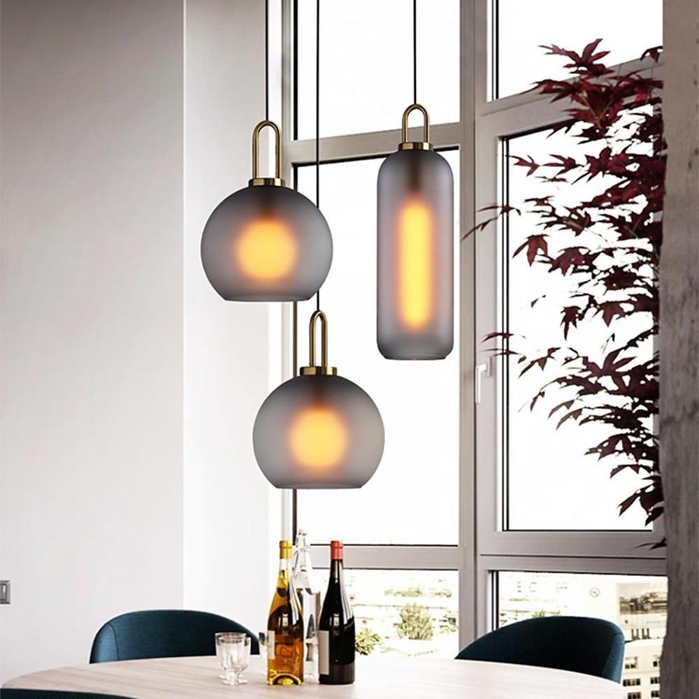Industrial Semi Globe Glass Pendant Light Electroplated Metal LED Hanging Ceiling Lamp for Kitchen
