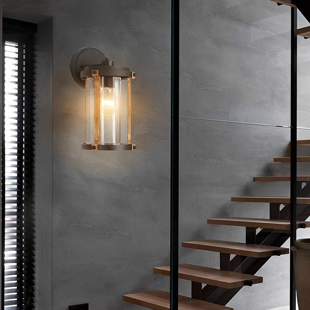 Industrial Style Outdoor Wall Light Black Waterproof Exterior Glass Sconce for Porch and Garden