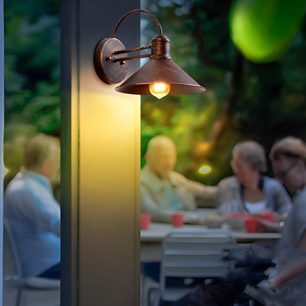 Industrial Style Retro Conical Iron Waterproof Outdoor Wall Lamp Exterior Porch Sconce