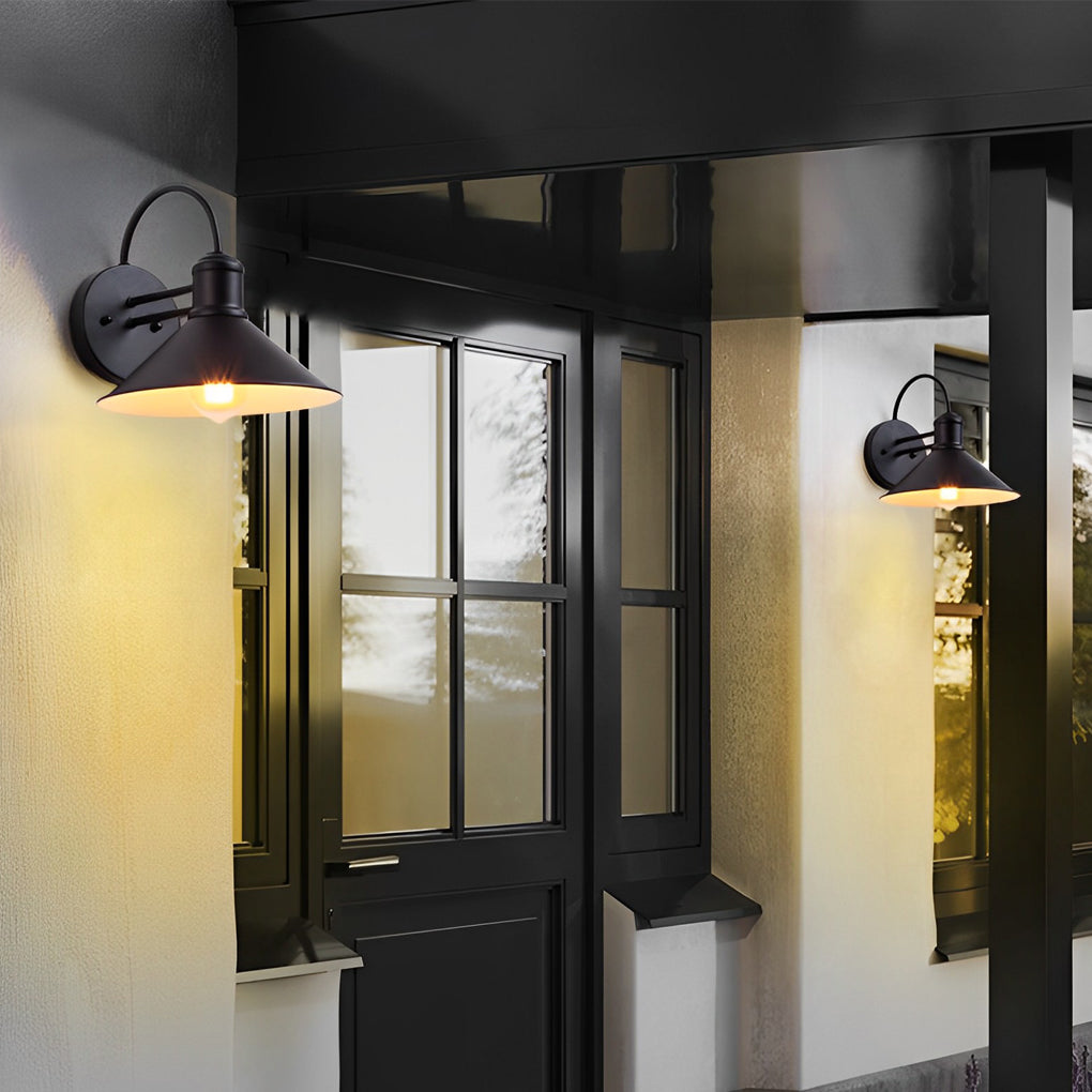 Industrial Style Retro Conical Iron Waterproof Outdoor Wall Lamp Exterior Porch Sconce