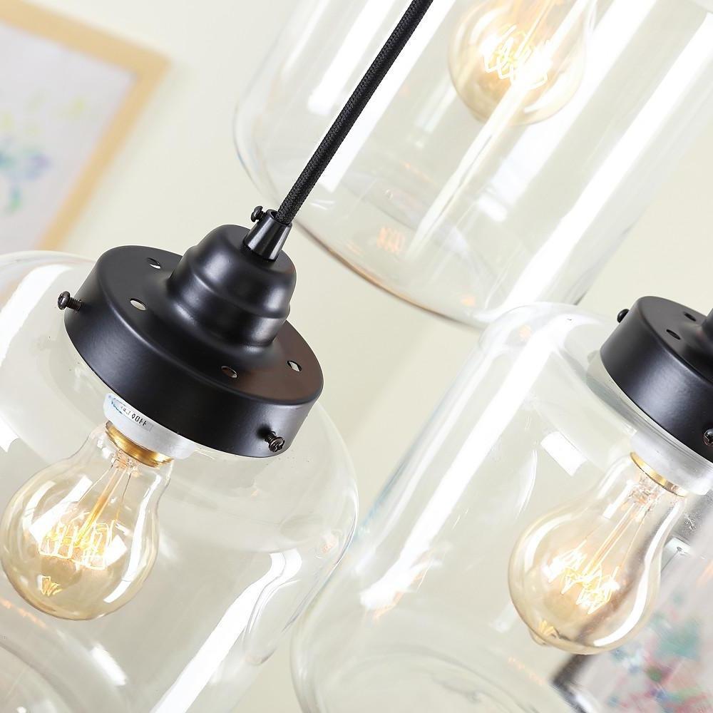 Industrial Three Light Glass Foyer Chandelier with Clear Shades for Dining Room