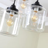 Industrial Three Light Glass Foyer Chandelier with Clear Shades for Dining Room