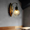 Industrial Vintage Wood and Iron Mesh Wall Sconce Rustic Black E27 Wall Lamp for Hallway Bedroom