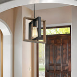 Industrial Wood Frame Linear Chandelier Vintage American Style Dining Room and Kitchen Island Pendant Light