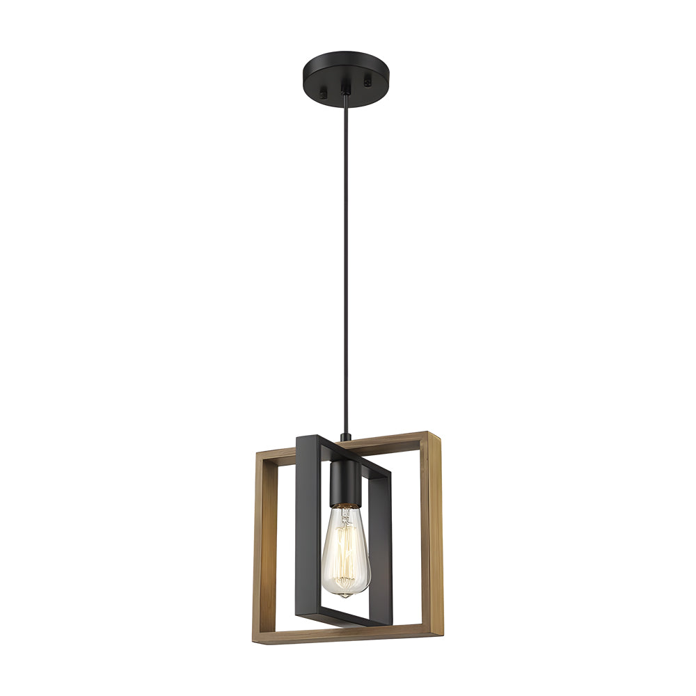 Industrial Wood Frame Linear Chandelier Vintage American Style Dining Room and Kitchen Island Pendant Light