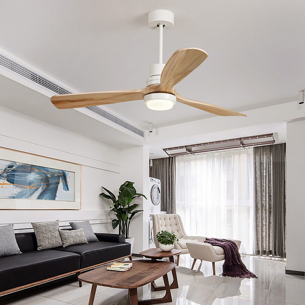 Modern Wood Blade LED Ceiling Fan Lamp with Remote Control and Intelligent Dimming Frequency Conversion
