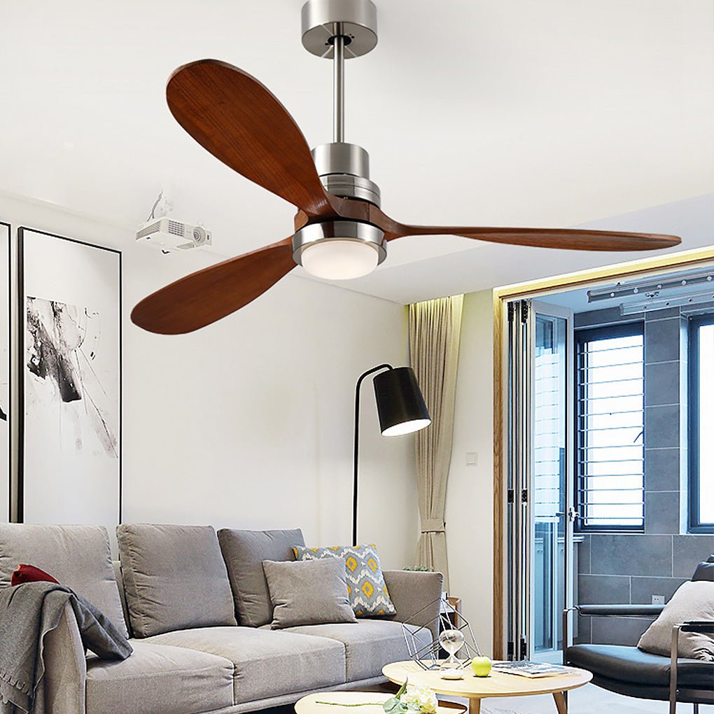Modern Wood Blade LED Ceiling Fan Lamp with Remote Control and Intelligent Dimming Frequency Conversion