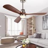 Modern Wood Blade LED Ceiling Fan Lamp with Remote Control and Intelligent Dimming Frequency Conversion
