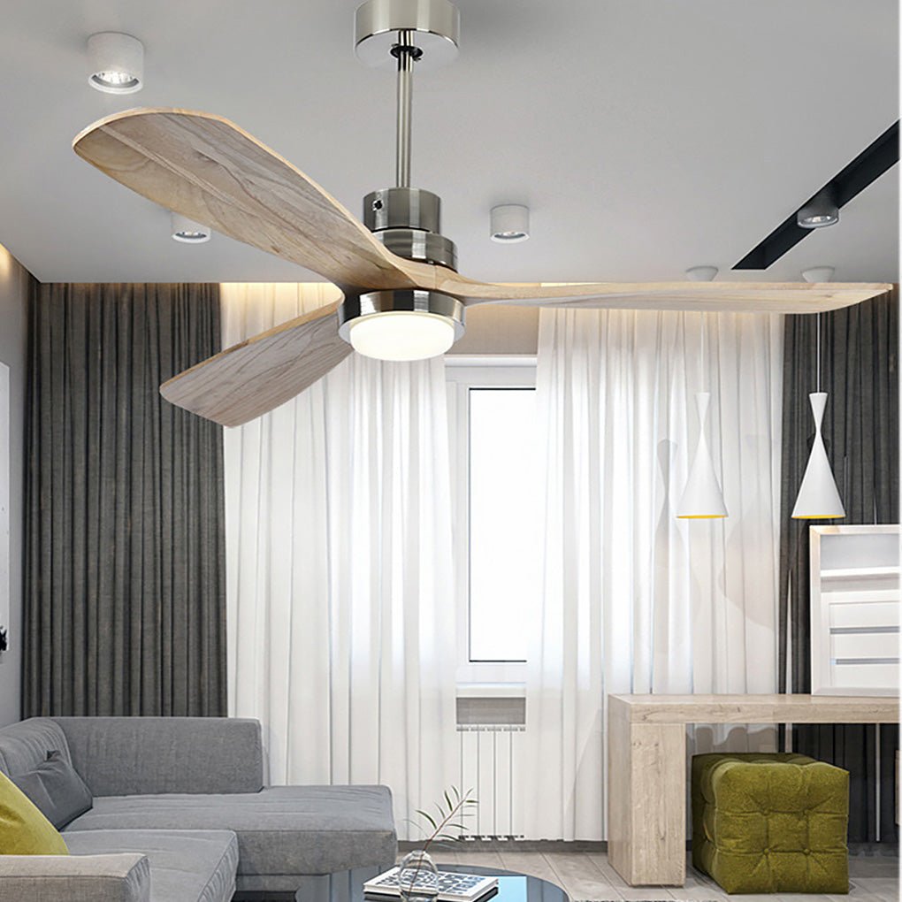 Modern Wood Blade LED Ceiling Fan Lamp with Remote Control and Intelligent Dimming Frequency Conversion