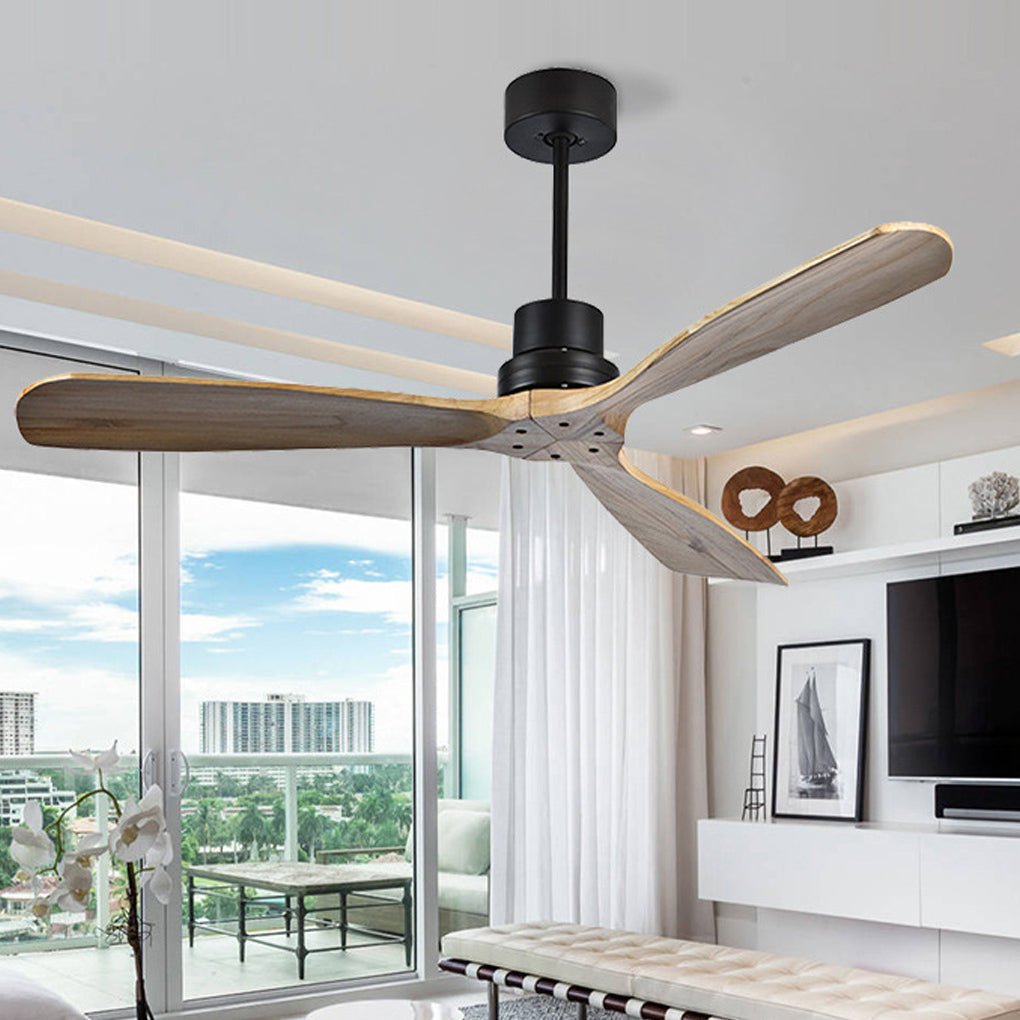 Modern Wood Blade LED Ceiling Fan Lamp with Remote Control and Intelligent Dimming Frequency Conversion