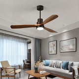 Modern Wood Blade LED Ceiling Fan Lamp with Remote Control and Intelligent Dimming Frequency Conversion